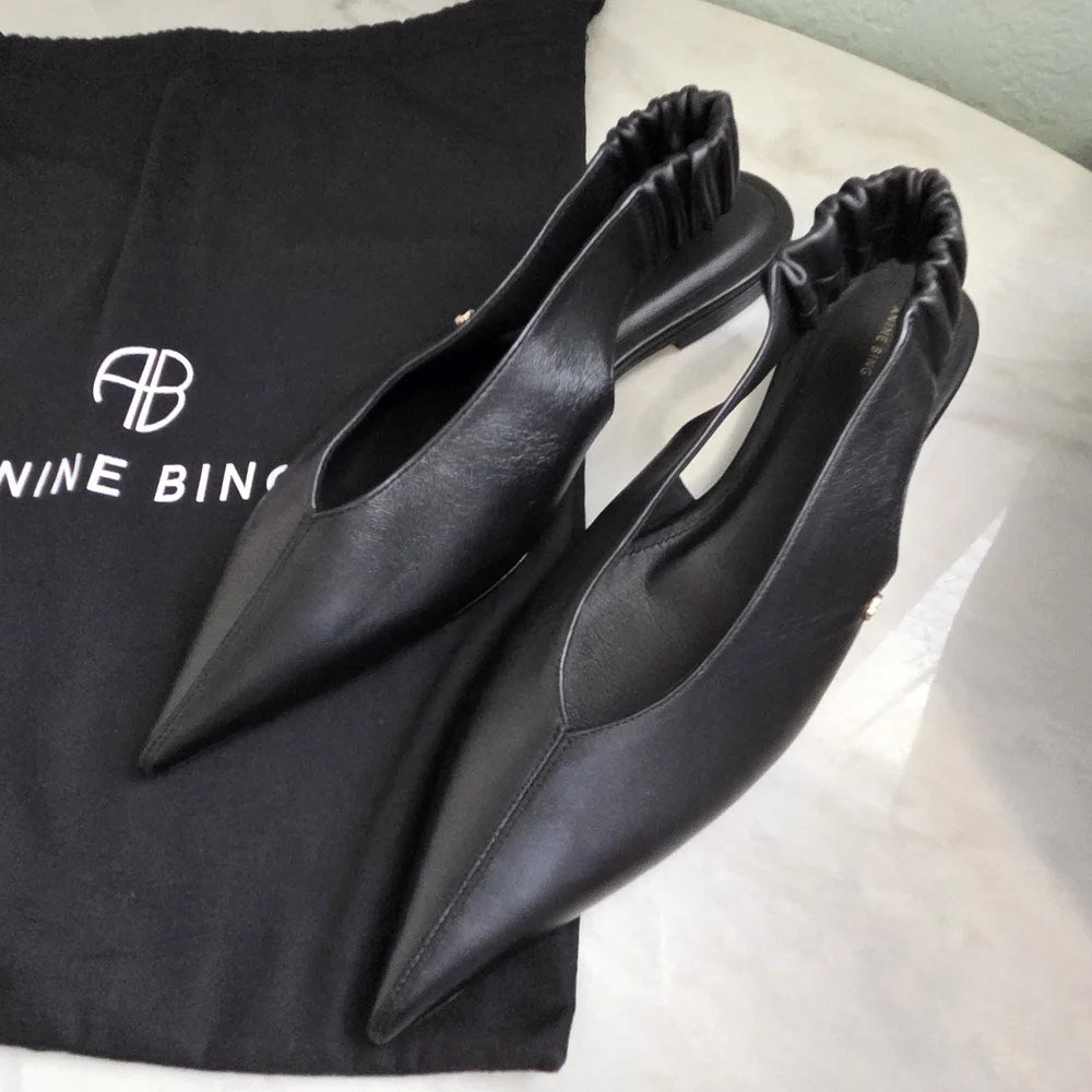 Anine Bing Hilda Slingback Black Leather Flats - Picture 2 of 12